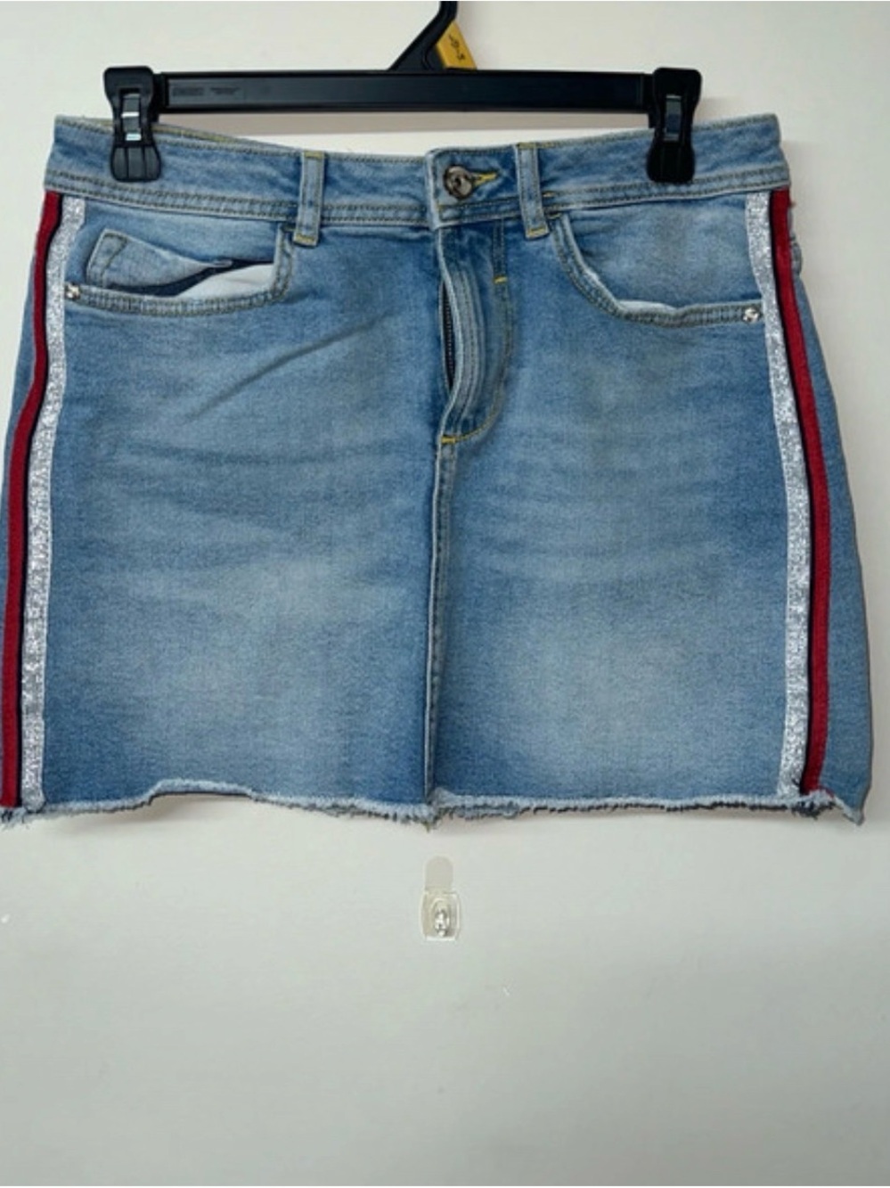 Zara Light Blue Slim Jeans Skirt striped piping